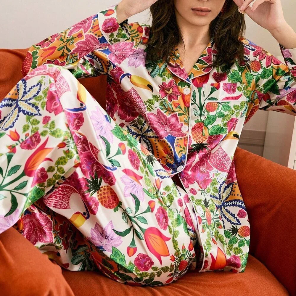 Casual Multicolor Women's Floral Pineapple Pajama Set